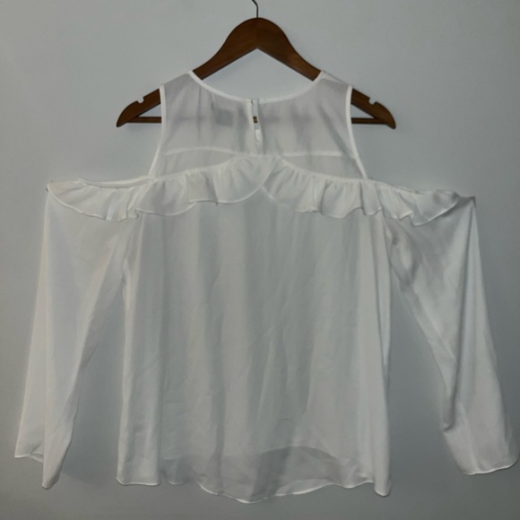Trouve Womens Top - Large, Long Sleeve Ruffle Cold Shoulder Scoop Neck White - Picture 4 of 7